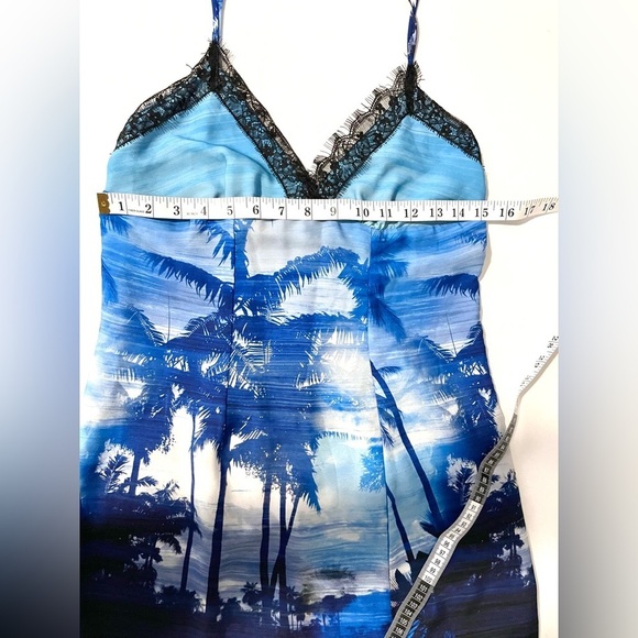 LE SUPERBE Helenas Palm Tree Mini Slip Dress Sz 8 Ocean Blue lace trim - Picture 6 of 12